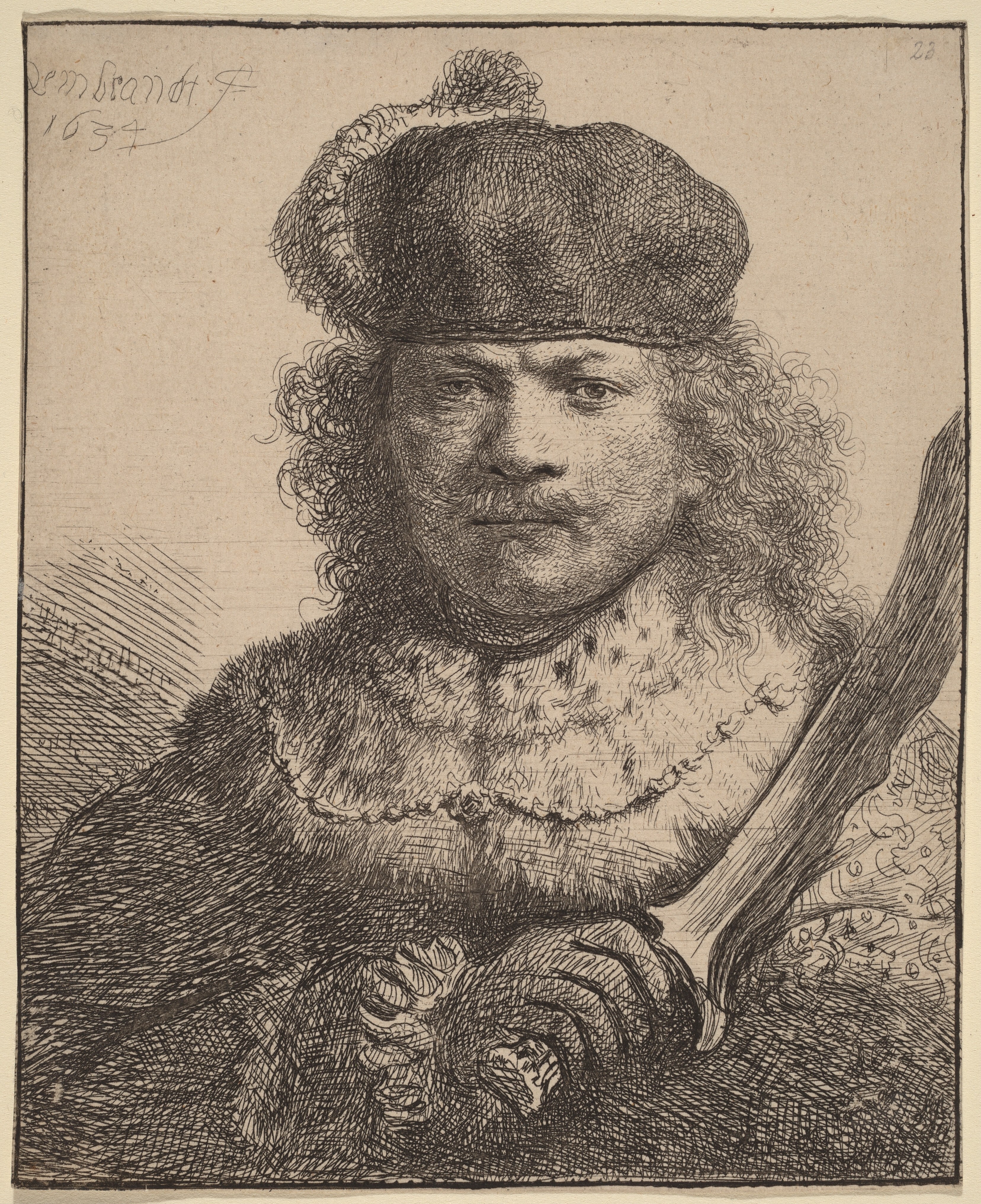 Self-Portrait with Raised Sabre - Rembrandt