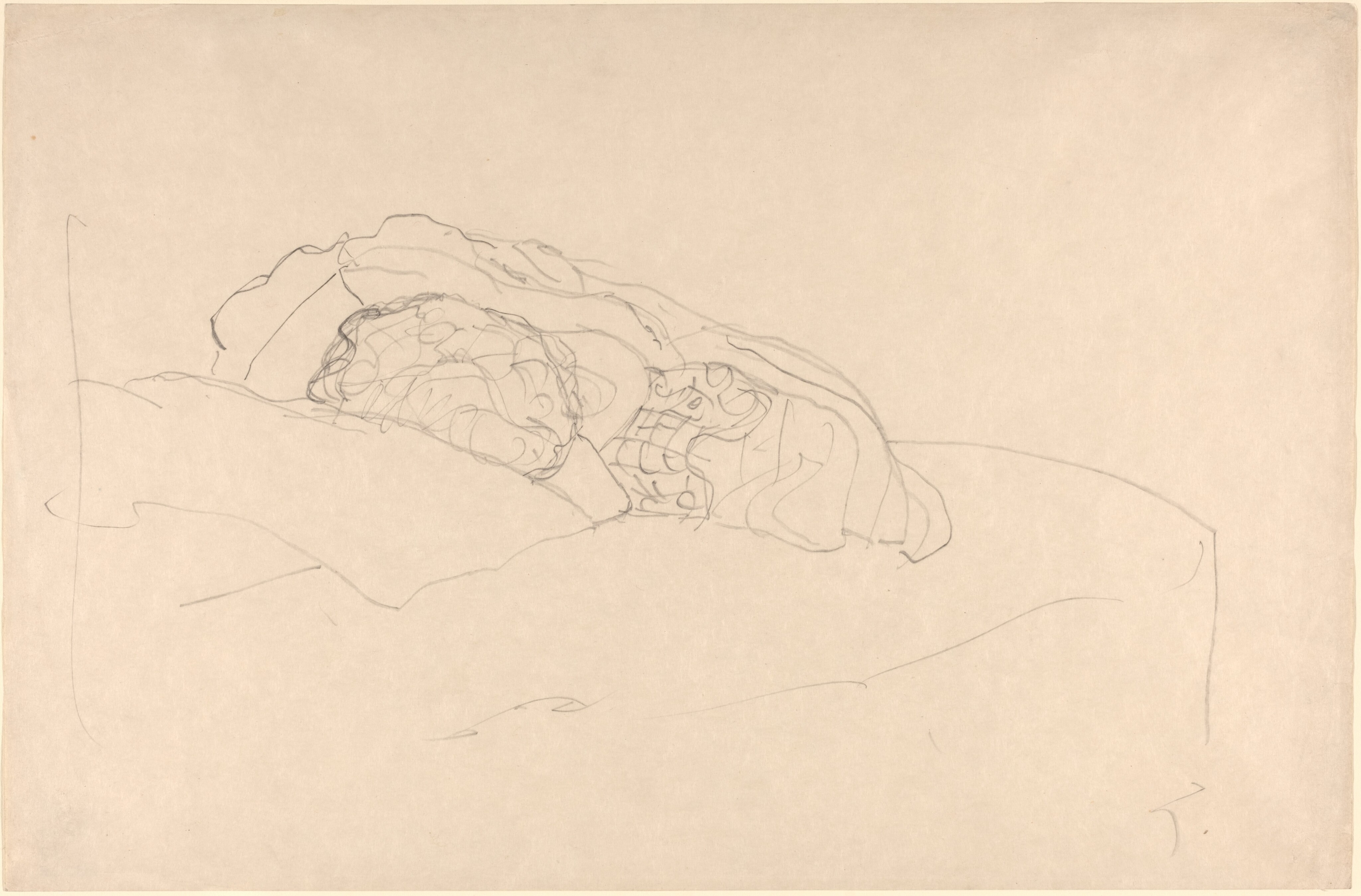Curled up Girl on Bed - Gustav Klimt