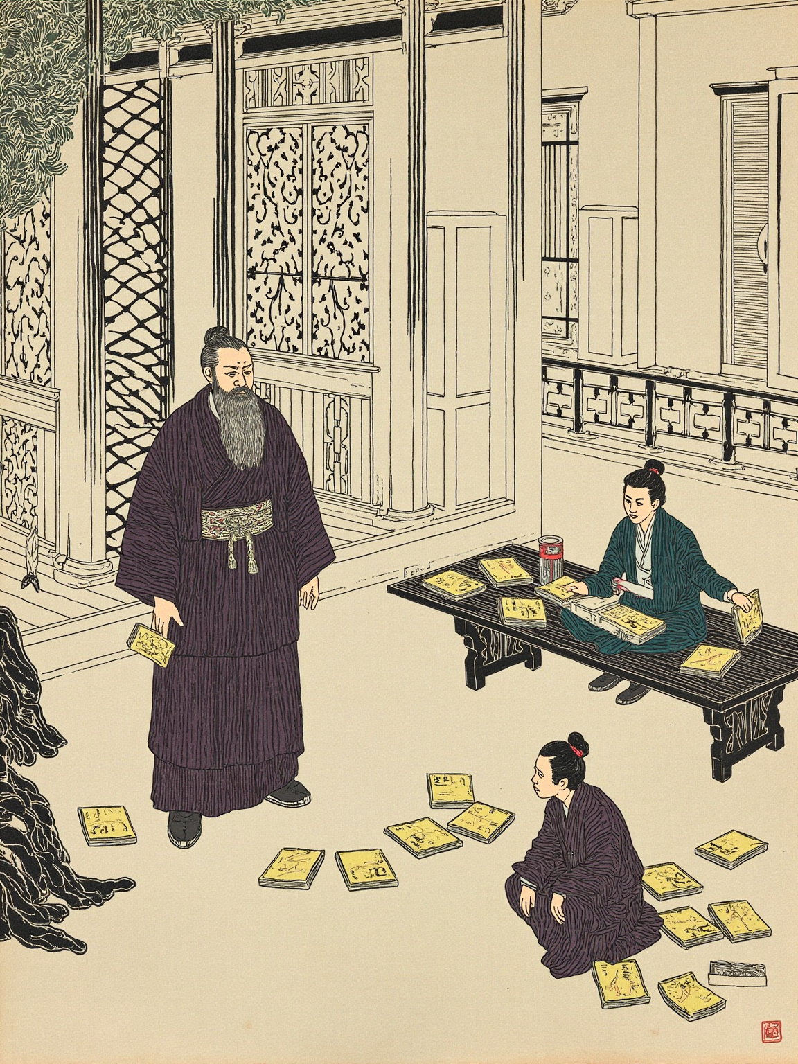 北京某官邸厅堂,烛火摇曳,几名锦衣卫校尉掀翻桌案、摔碎书册,地上一片狼藉,被押解的张居正家人跪地——抄家清算的现场