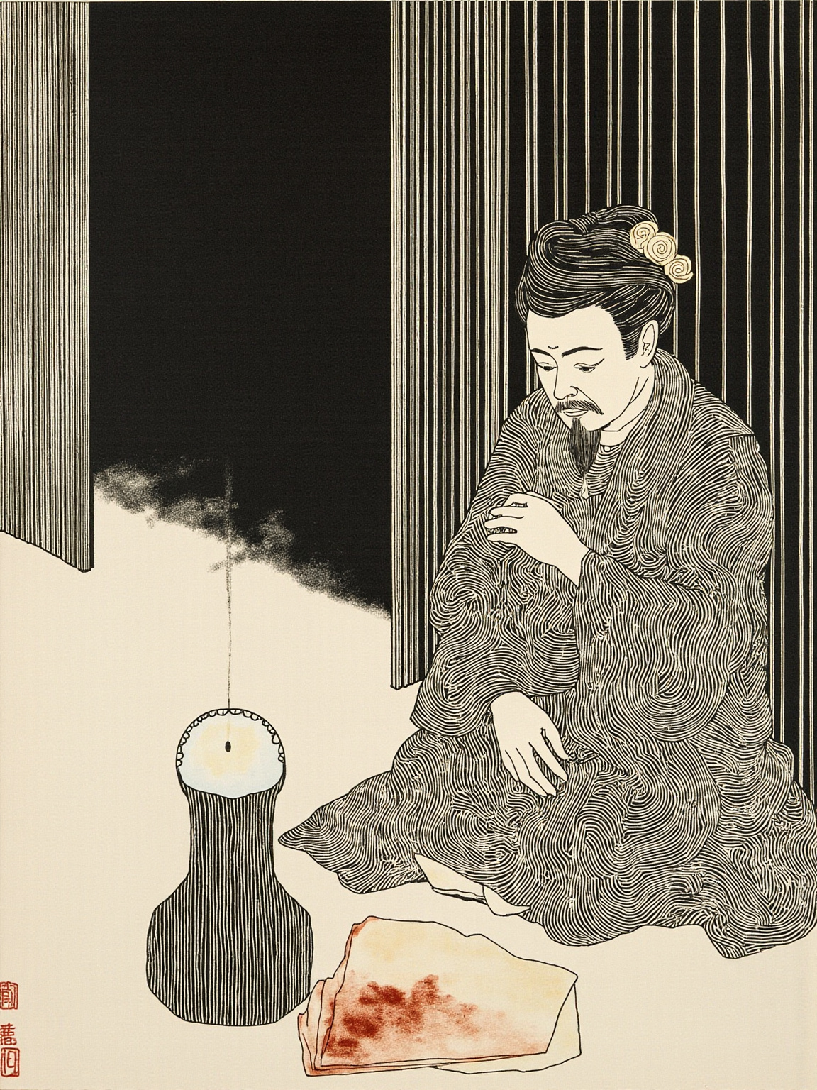 内阁值房深夜,申时行独自坐在灯下,面前摊开数份奏折,一手揉着太阳穴,神情倦怠——一个调停者被三方拉锯耗尽的瞬间