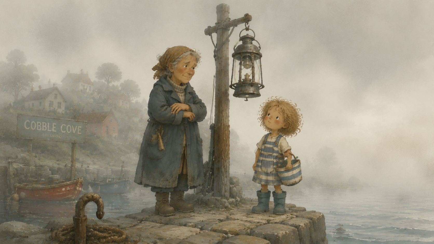 Auntie Lark and the unlit Great Lantern in the fog