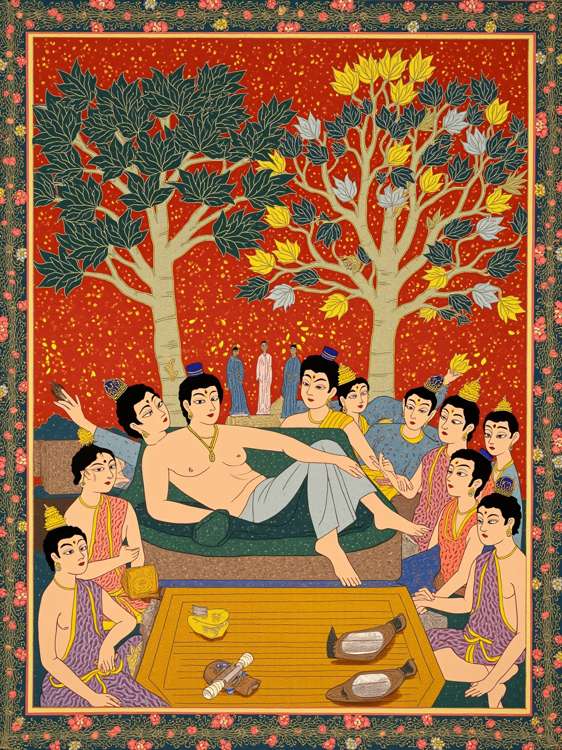Between the twin śāla trees, with his disciples gathered round, he spoke his last teaching and passed into the final peace.