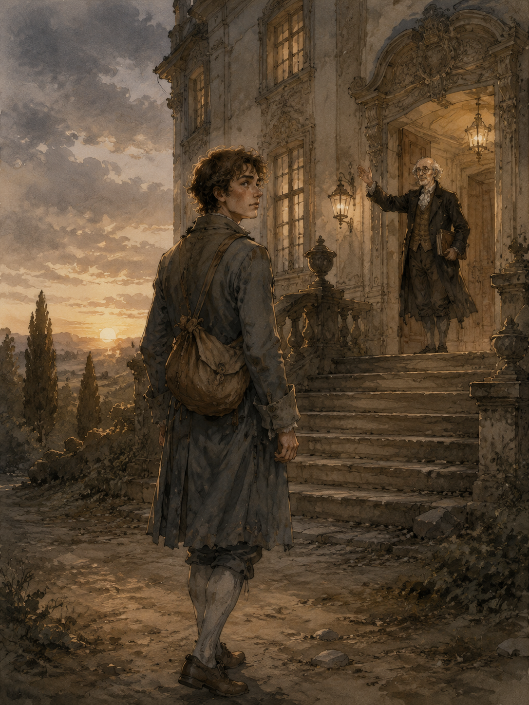 Candide listened attentively and believed innocently; for he thought Miss Cunegonde extremely beautiful, though he never had the courage to tell her so.