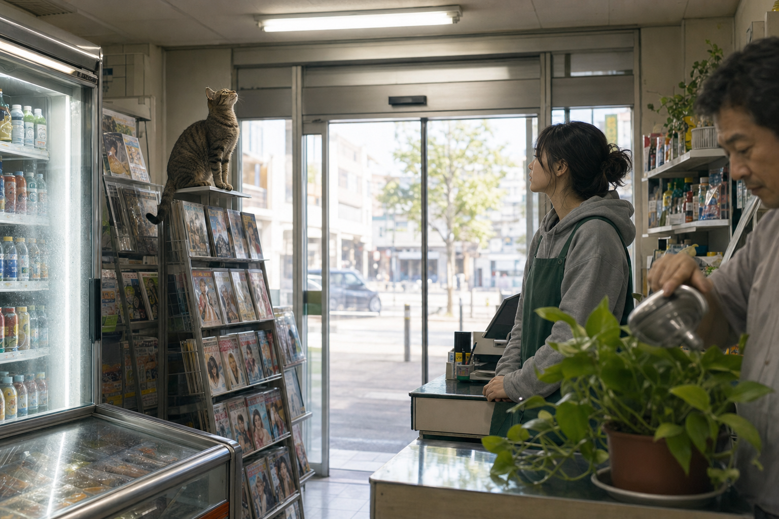 A stray steps into the convenience store