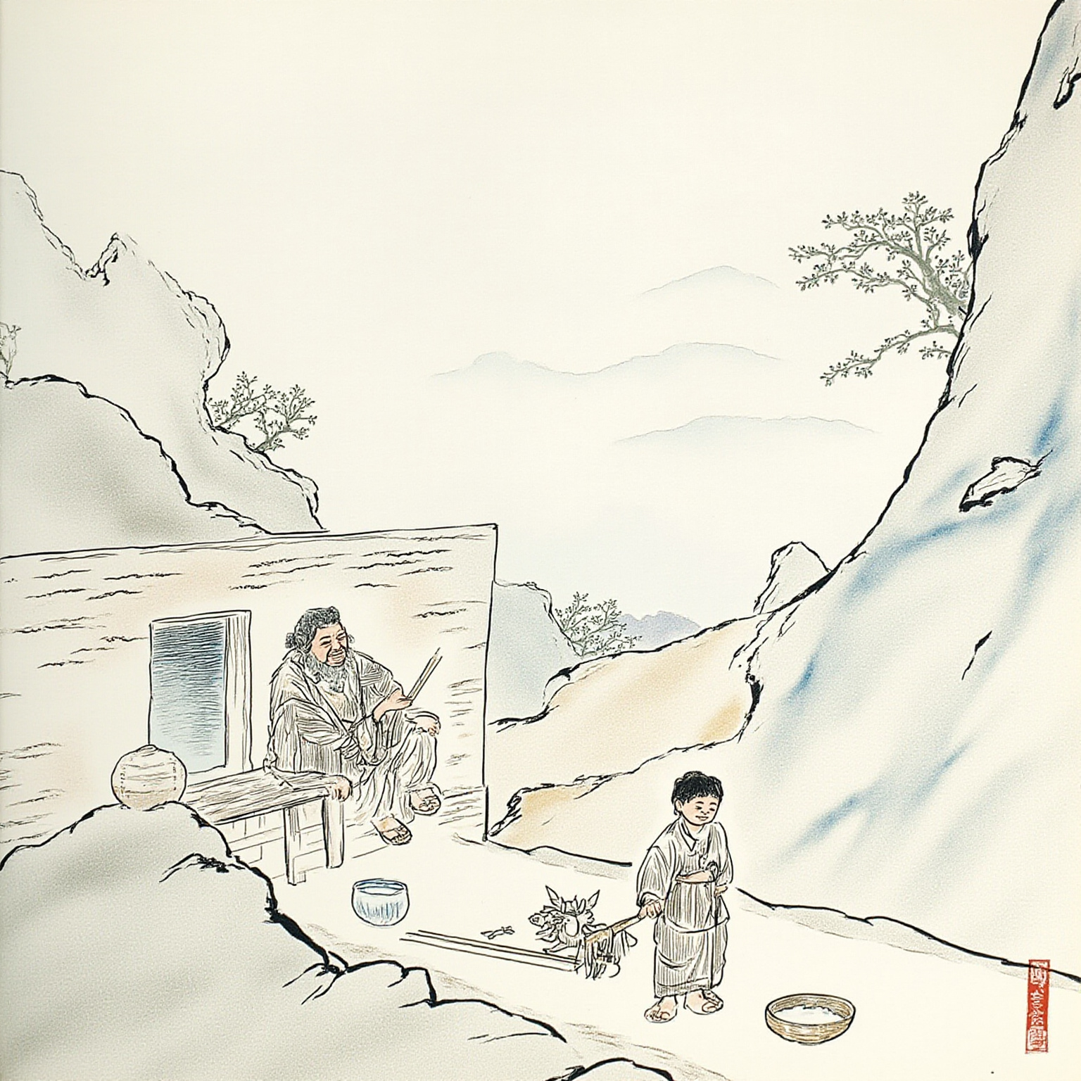 一向寒山坐，淹留三十年。