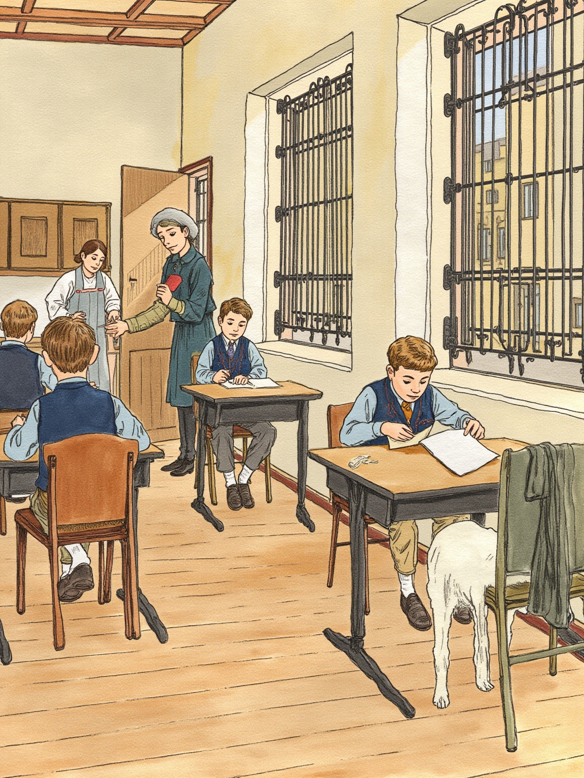 1882年春，都灵一所小学教室里，午后阳光透过长窗打在木地板上，铁栅栏边的门开了，一个瘦削、面色苍白的男人被老师领进来，角落里右臂萎缩的小男孩克罗西转过身来睁大眼睛——其他孩子安静地站起来。