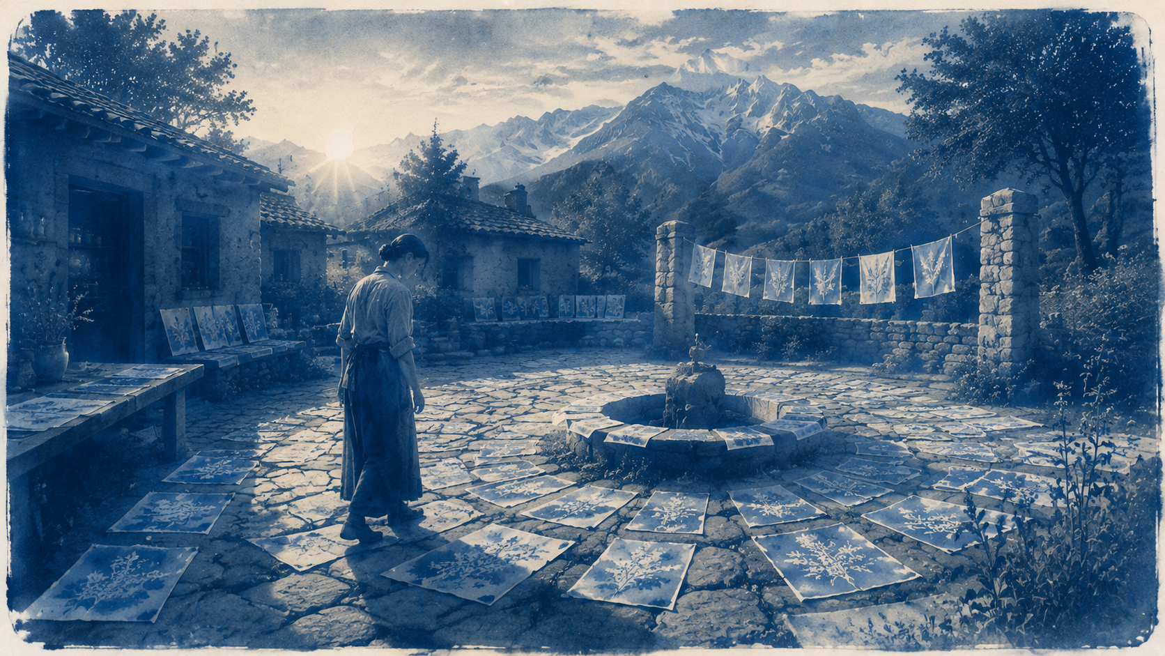 The courtyard as a pale-green orchard