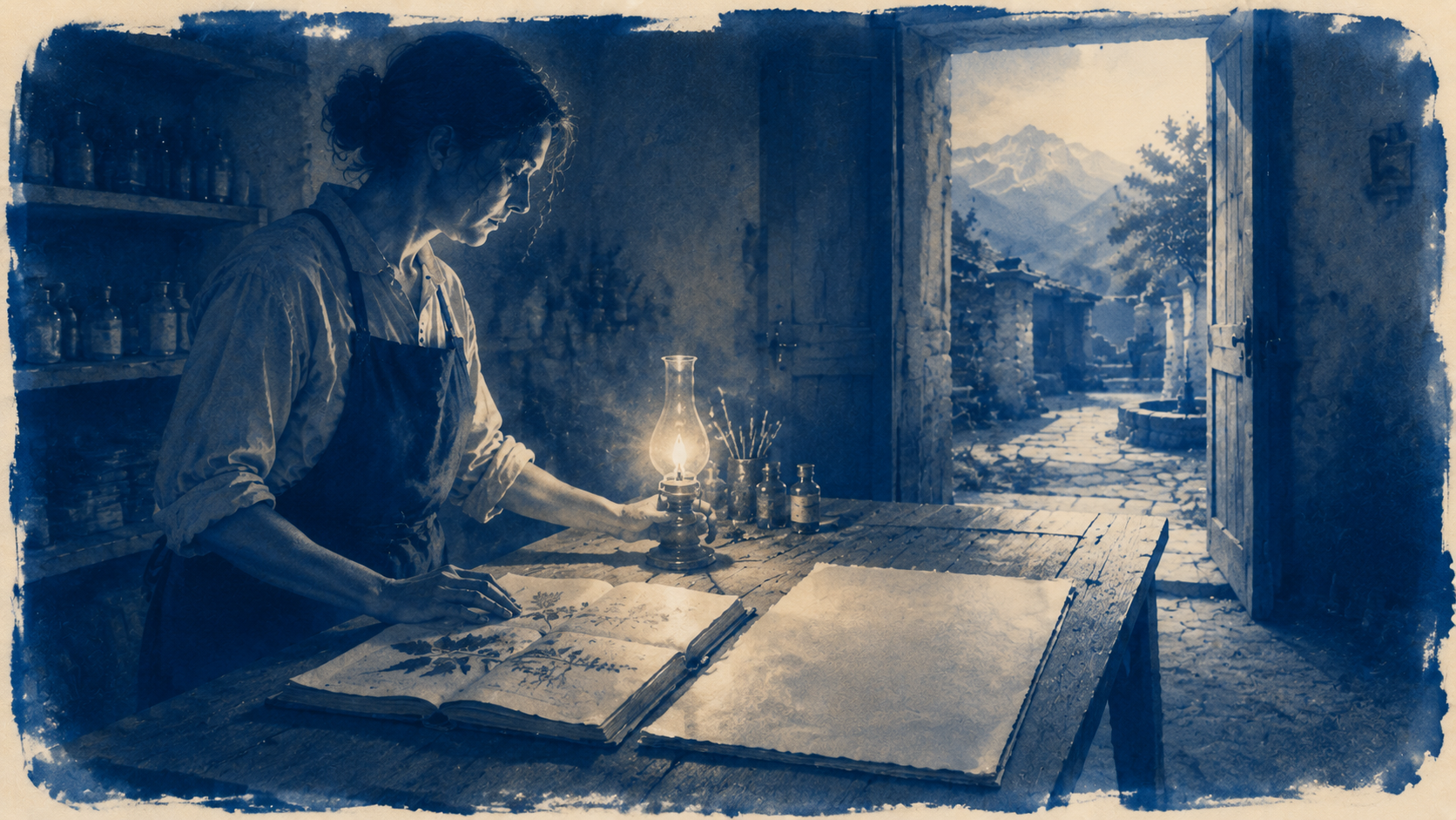 Open ledger, fresh sheet, lamp going low