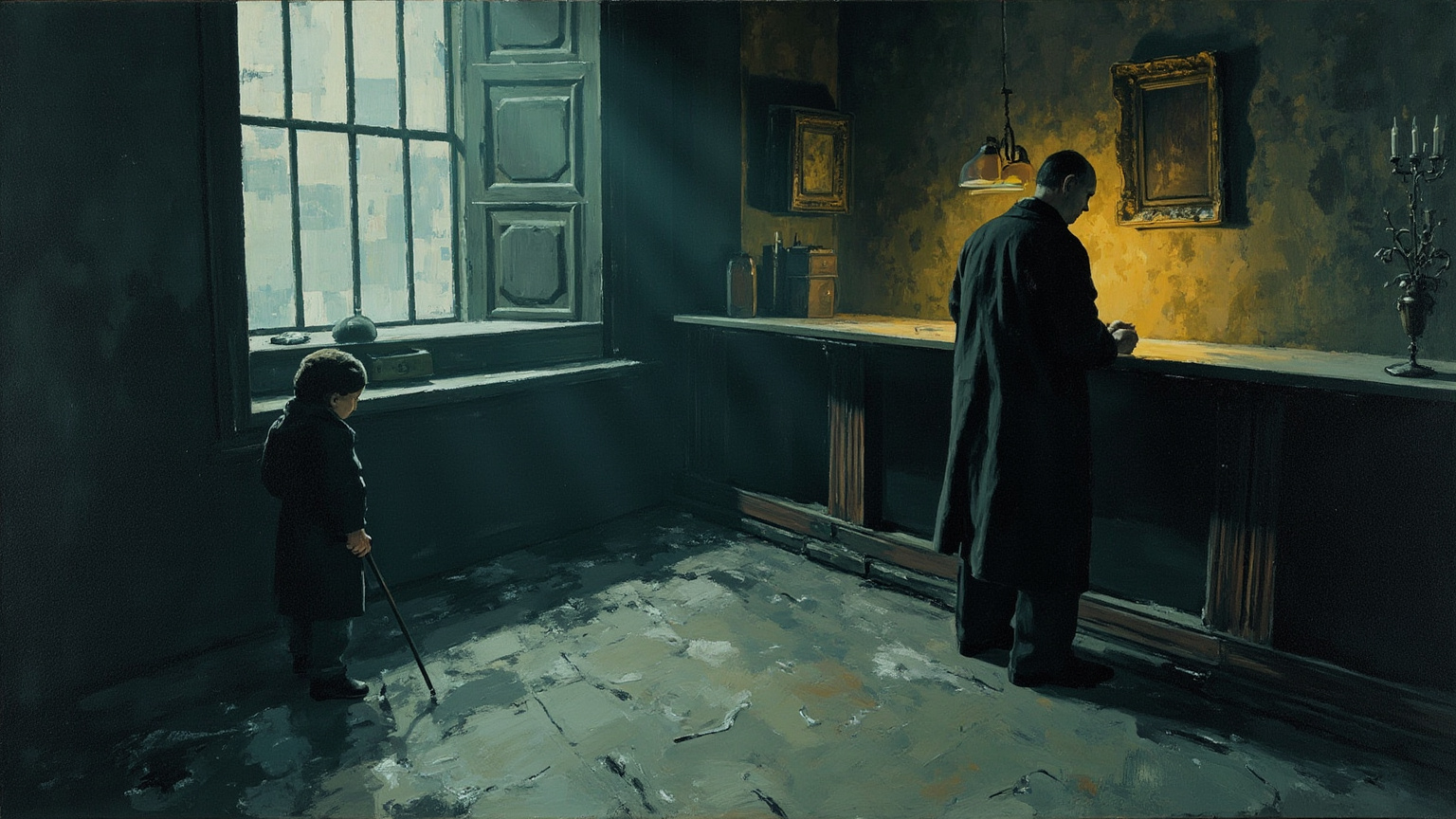 His arms trembled with anger and suddenly bending to the child's face he shouted: "Stop!"