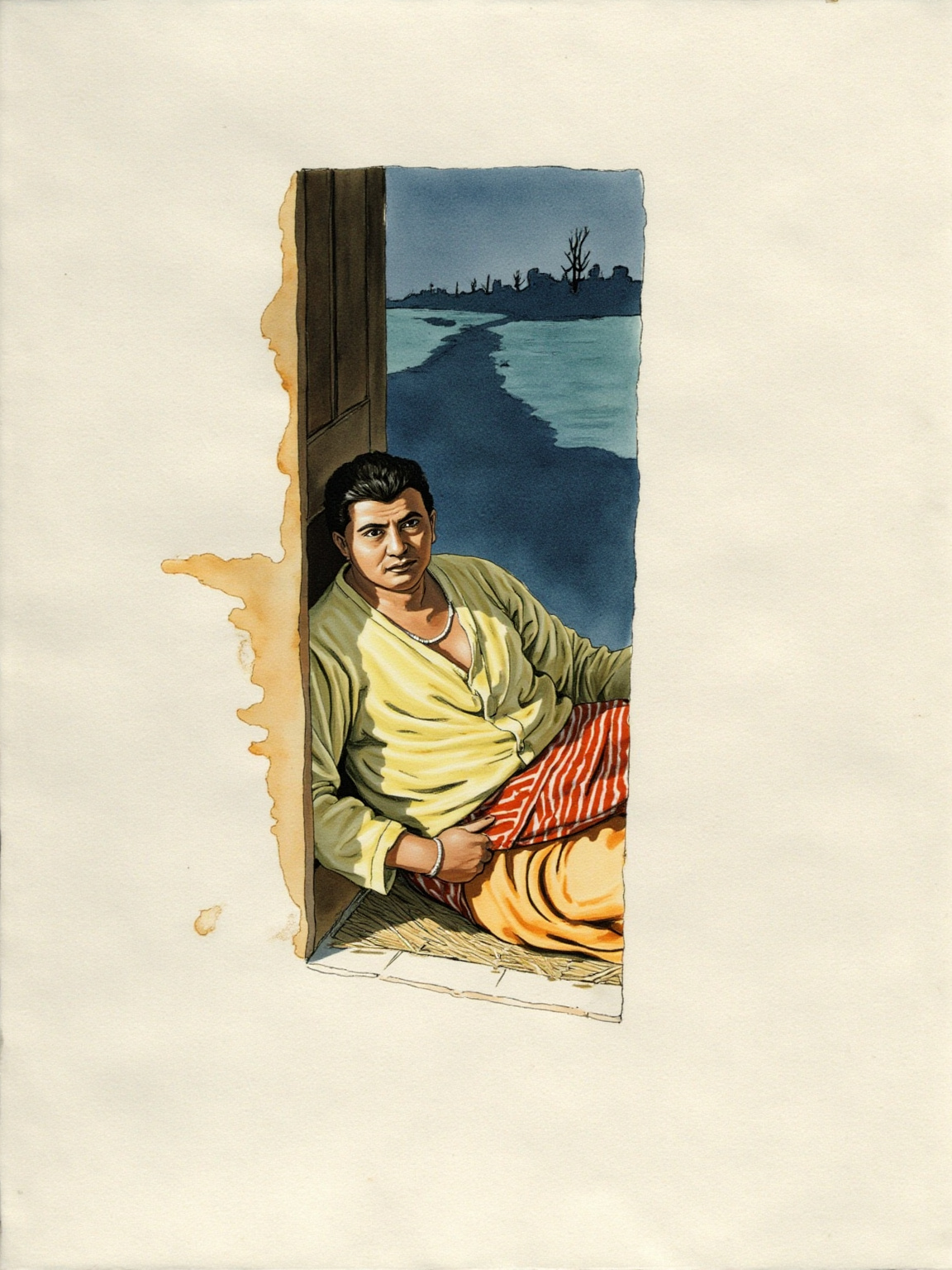 Dhania sat by the hearth, stirring the pot — as though the household meant to go on a little further yet.