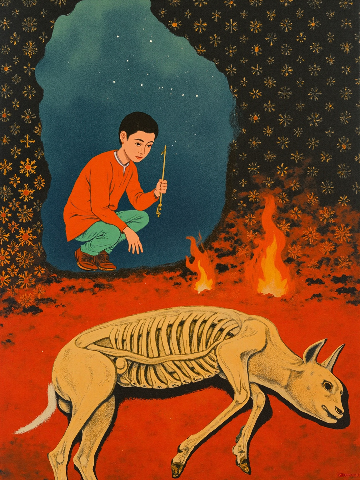 那个每夜替他暖身的身体再也不动了，他剖开它——不是为猎，是要看那条生与死的线，究竟切在哪里。