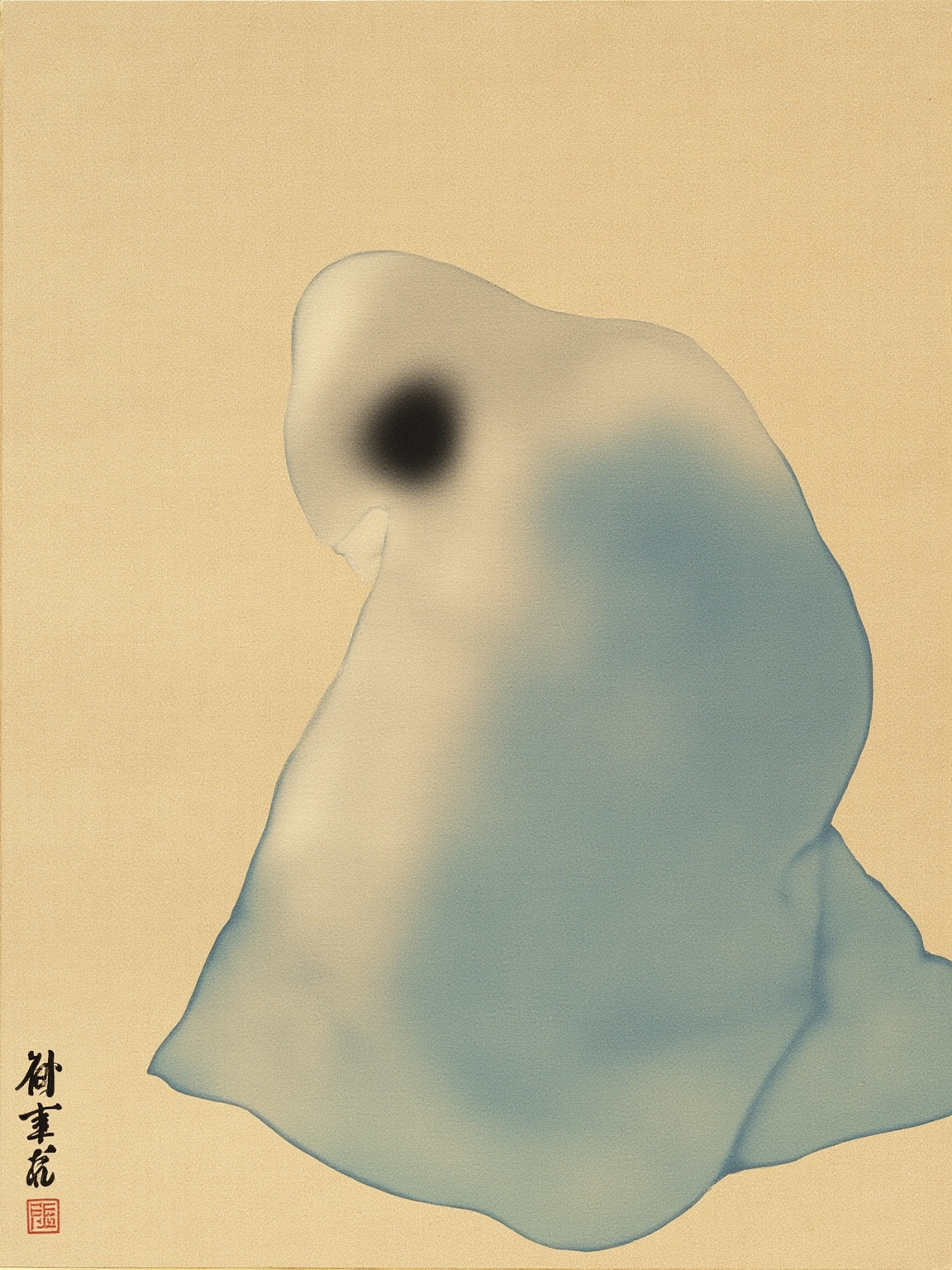 京都黄昏坡道油灯昏黄，一个蹲在地上呜咽的年轻女子正慢慢侧转脸，路灯只照见她半张脸——空白的、不见任何五官的半张脸。