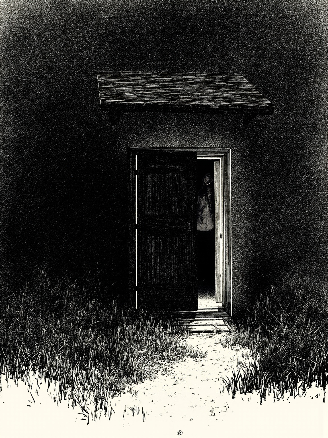 Holmes had sprung to his feet, and I saw his dark, athletic outline at the door of the hut, his shoulders stooping, his head thrust forward, his face peering into the darkness.