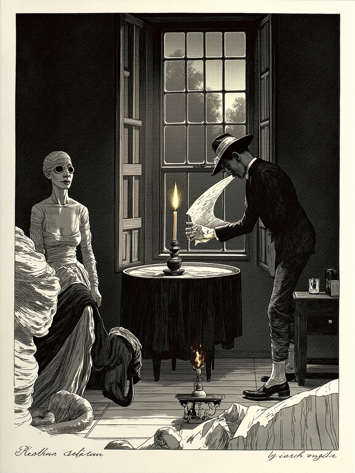 He gripped at the waistcoat; it struggled, and the shirt slipped out of it and left it limp and empty in his hand.