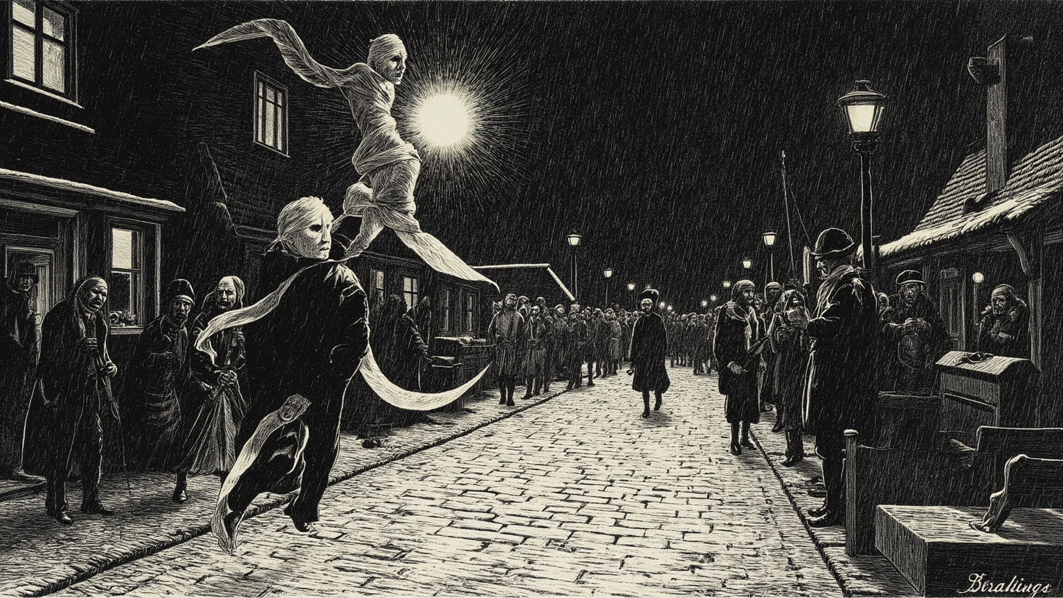 'Thud, thud, thud, when, thud, shall we see, thud, his face, thud, thud.' 'There's a barefoot man gone up them steps, or I don't know nothing,' said one.