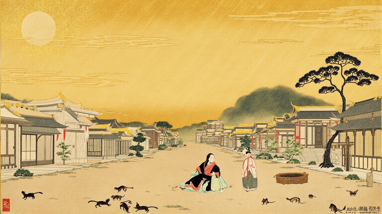 In the capital of the morning sun, demons kept their disguises and foxes walked the market street as merchants of this world.