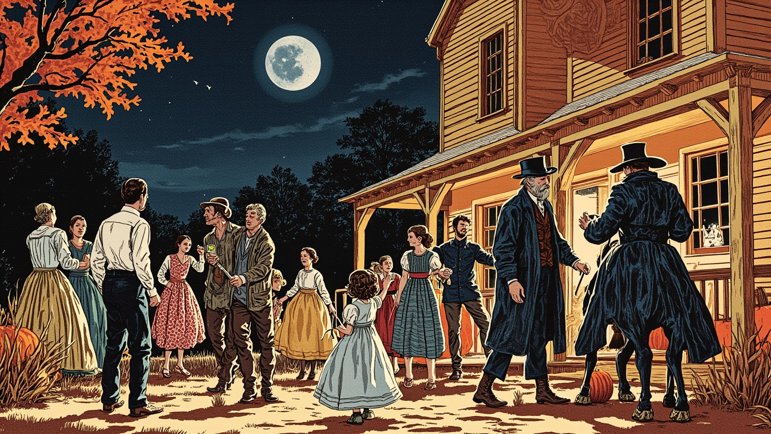 Old Baltus Van Tassel moved about among his guests with a face dilated with content and good humor, round and jolly as the harvest moon.