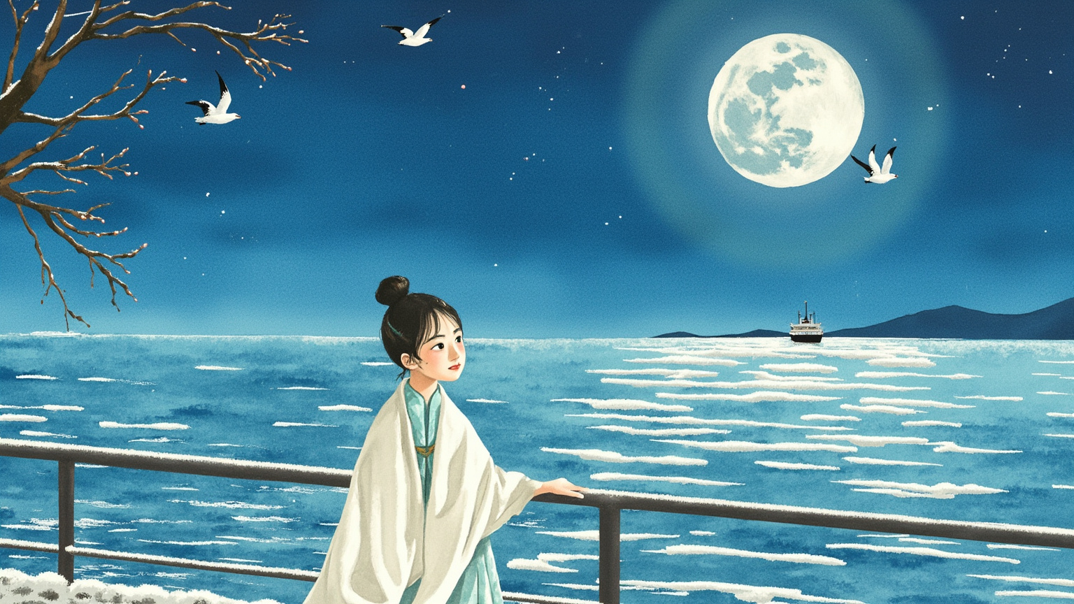 海上的月亮不知升落过多少次，今夜，却只属于我一个人。