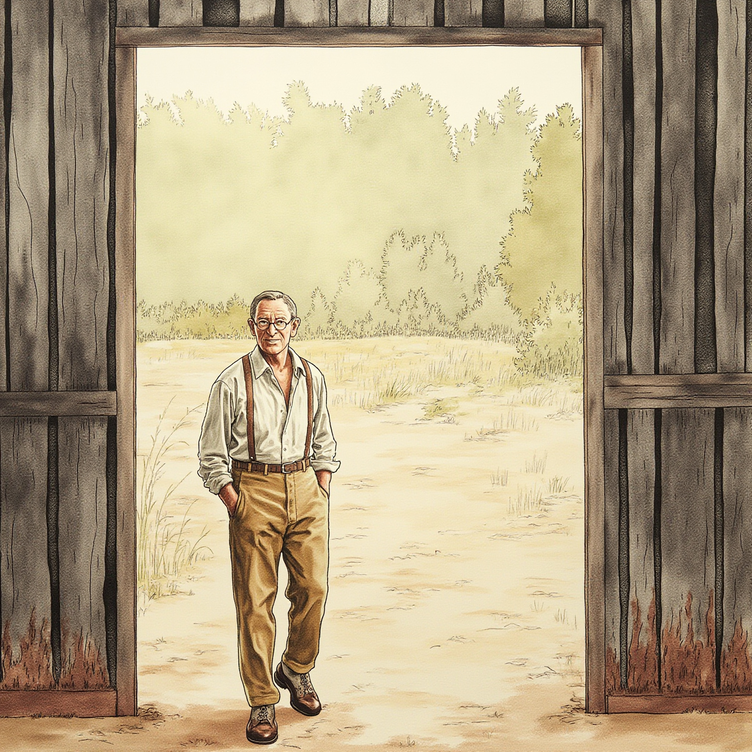 He watched the sawdust and the slow shape of the boards come up out of the log.