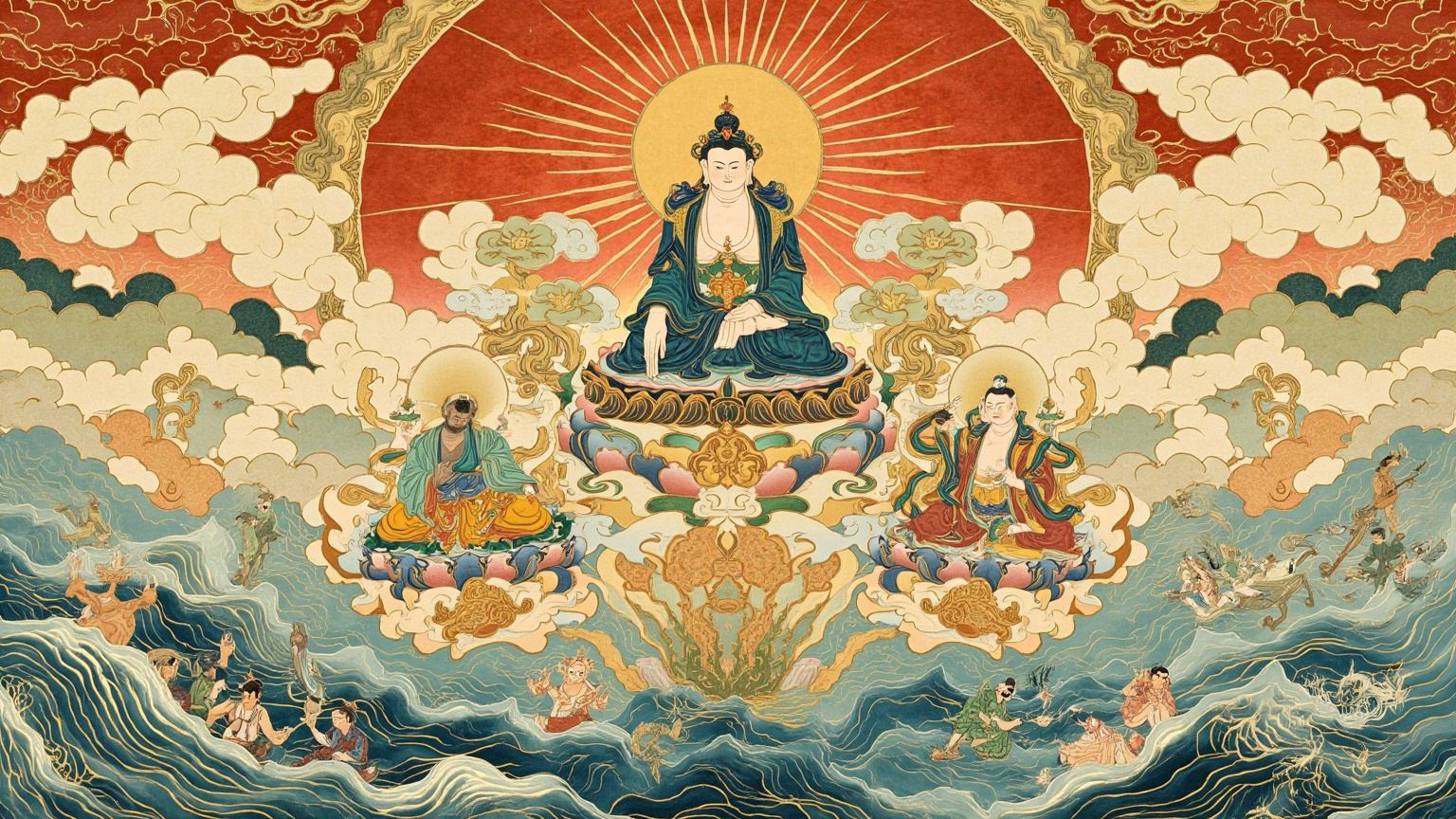 观世音菩萨以三十二应身，寻声救苦：应以何身得度者，即现何身而为说法。