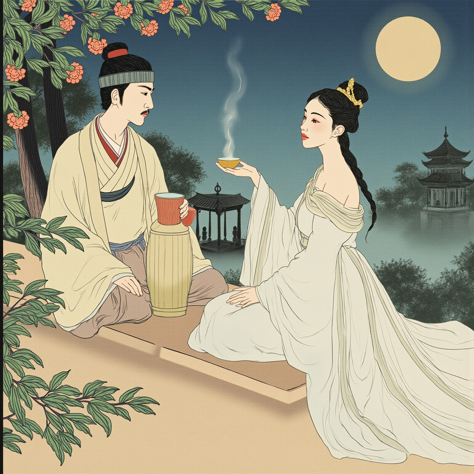 He knew she was a ghost, and still he raised the cup to drink with her under the moon, verse answering verse.