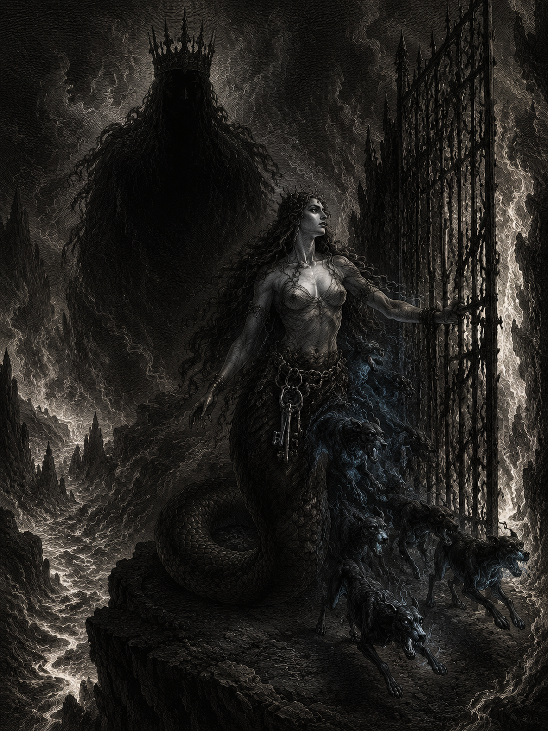 These past, if any pass, the void profound Of unessential Night receives him next Wide gaping, and with utter loss of being Threatens him, plung'd in that abortive gulf.
