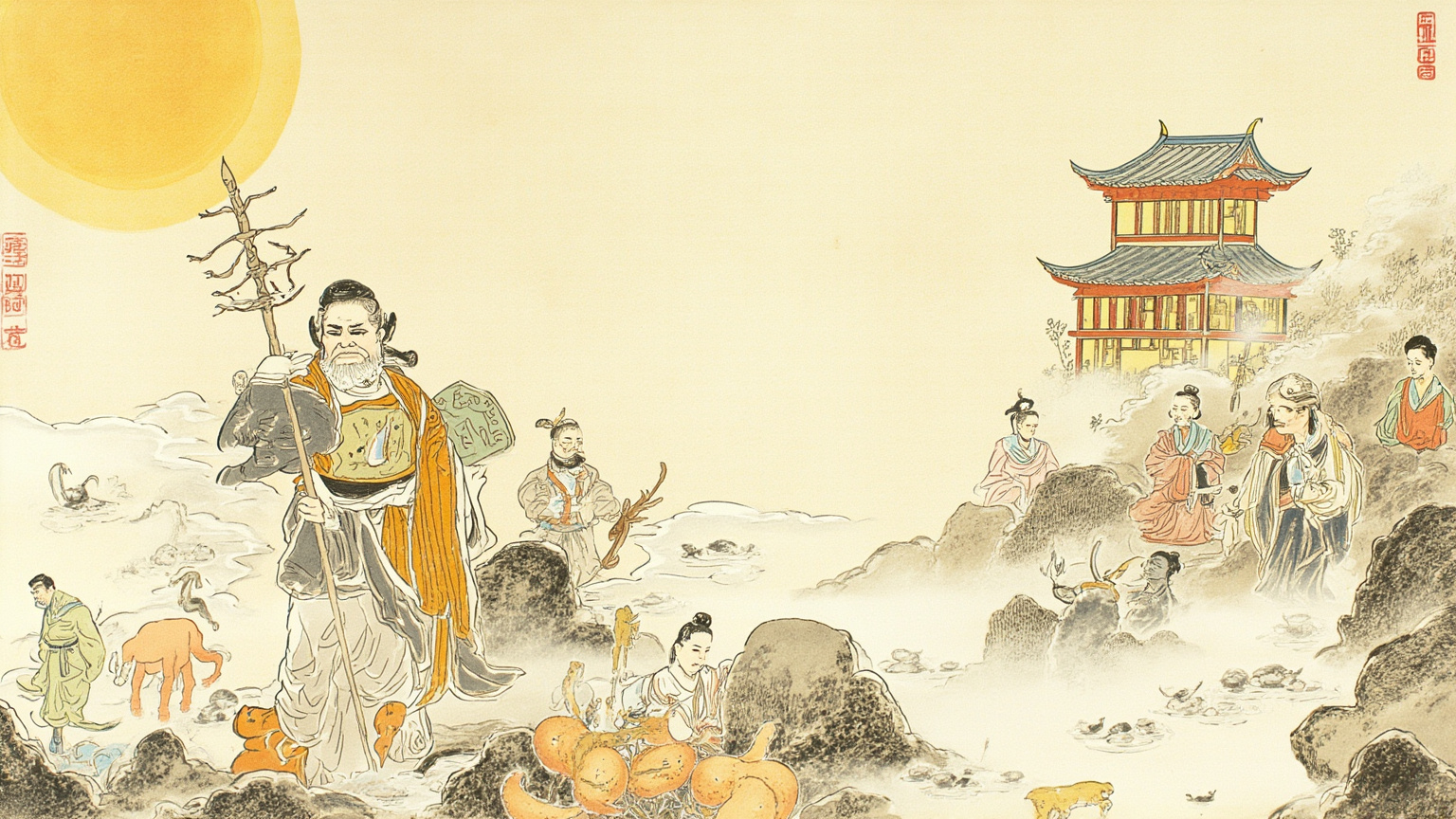 Heaven's son Hwanung descended beneath the sacred sandalwood of Mount Taebaek; the bear took human form; their child Wanggeom built an altar at Asadal—and so Joseon began.