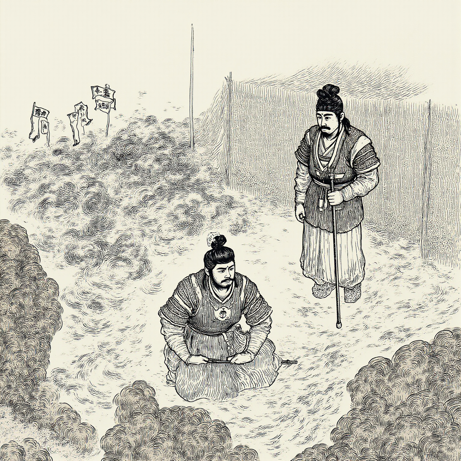 The whole realm fell; the two emperors were dragged north in carts. A farmer's son, with both country and home lost, took the only road left: he took up arms.