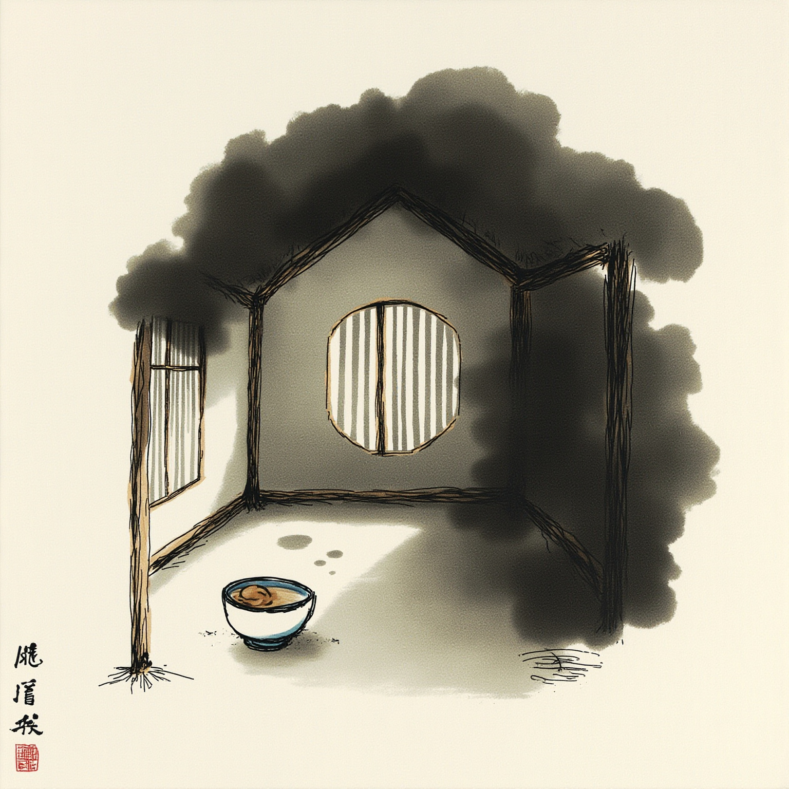 糙米四合，味噌与少许蔬菜；松林之下，一间小茅草屋，也就够了。
