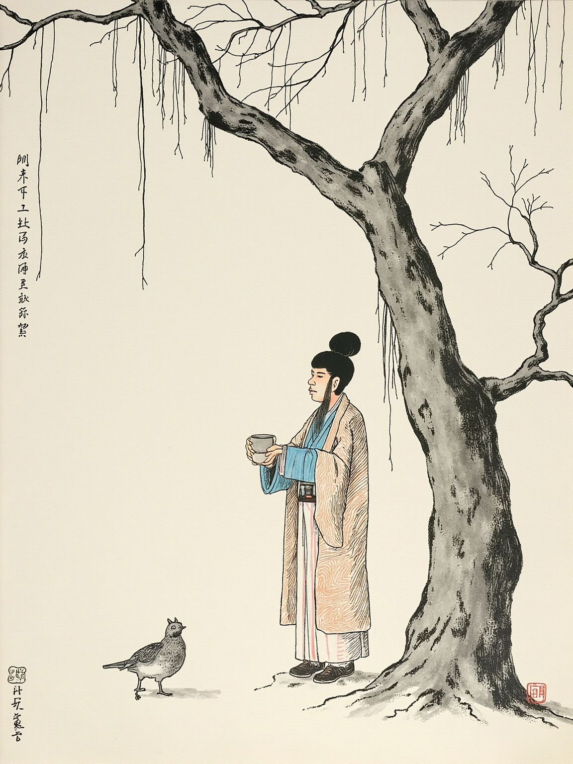 惠州小院夜雨,朝云病榻前苏轼端药而立,窗外芭蕉湿透,桌上半卷未抄的佛经,屋内烛火摇曳。