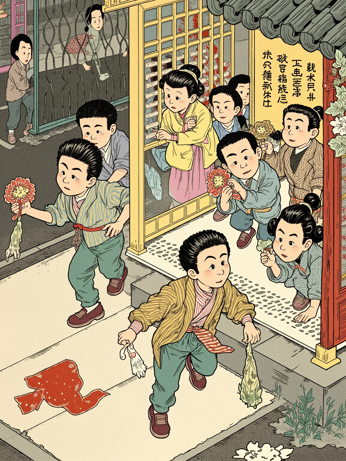 红绸条躺在雨水里，把两个孩子说不出口的话，一句一句地都浸湿了。