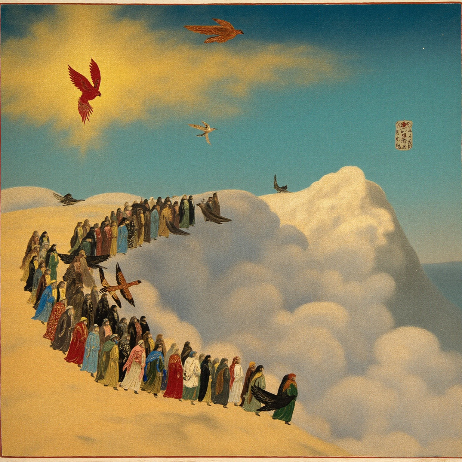 They came at last to the mirror of the Simorgh — and beheld themselves, the thirty birds, shining there.