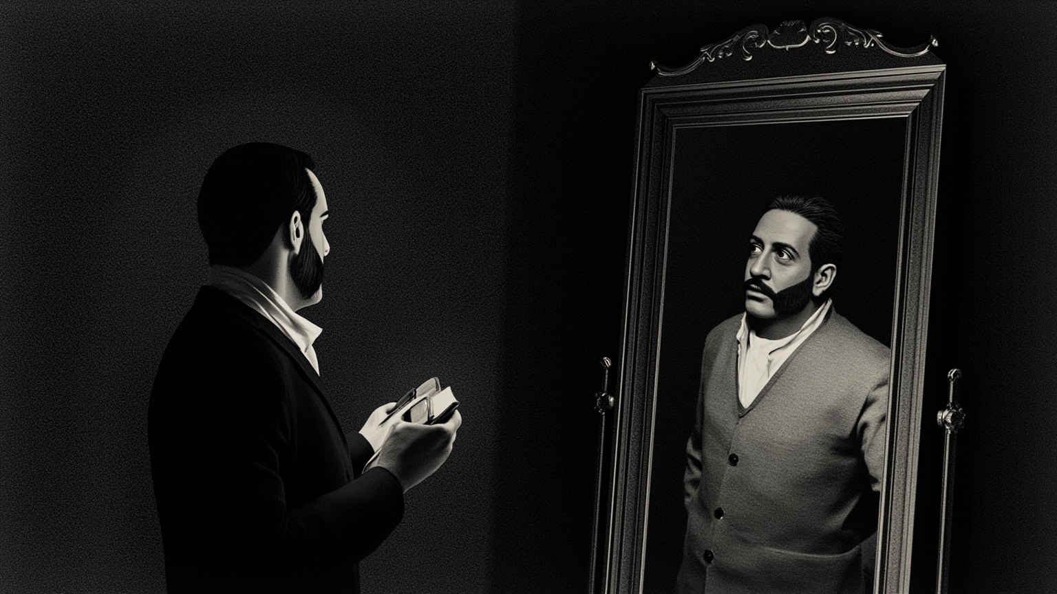 I looked at myself in the glass. I saw myself clearly, full length. But I could not believe it was I.