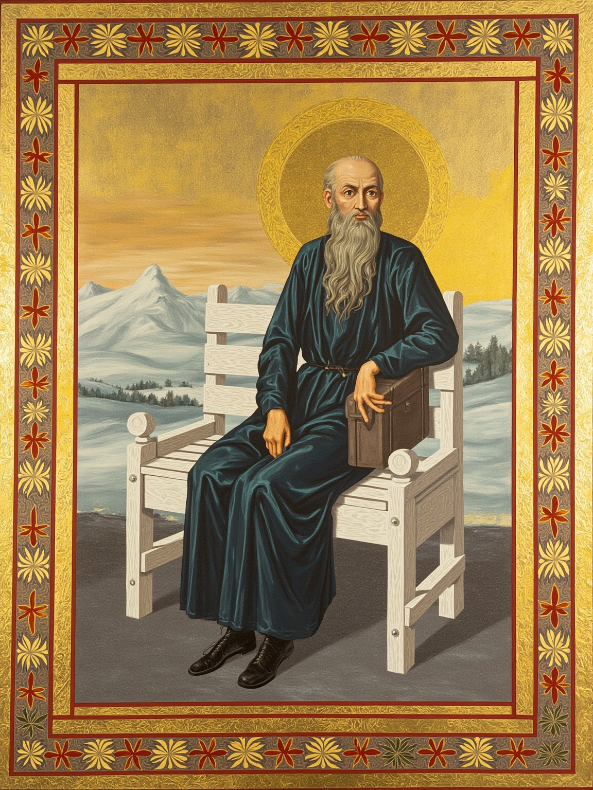 瑞士疗养院的白色长椅上,公爵靠在那里眼神空洞,远处是阿尔卑斯的雪峰,与开头那个提着旧皮箱下火车的青年判若两人。