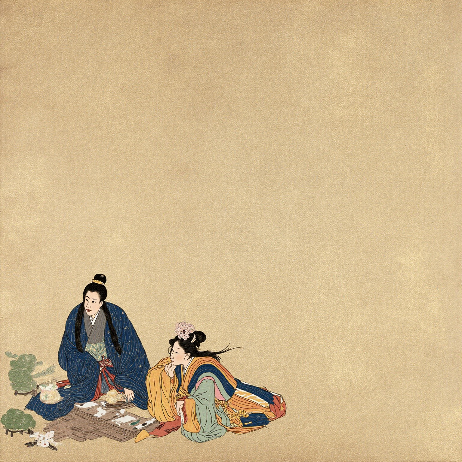 前史与困境:式部前一段与尊亲王的交往在朝野传开,父和泉守严厉疏远,几近乎幽闭;她带着幼女居于自邸,以和歌消遣度日,日记从这一寂寞的处境起笔