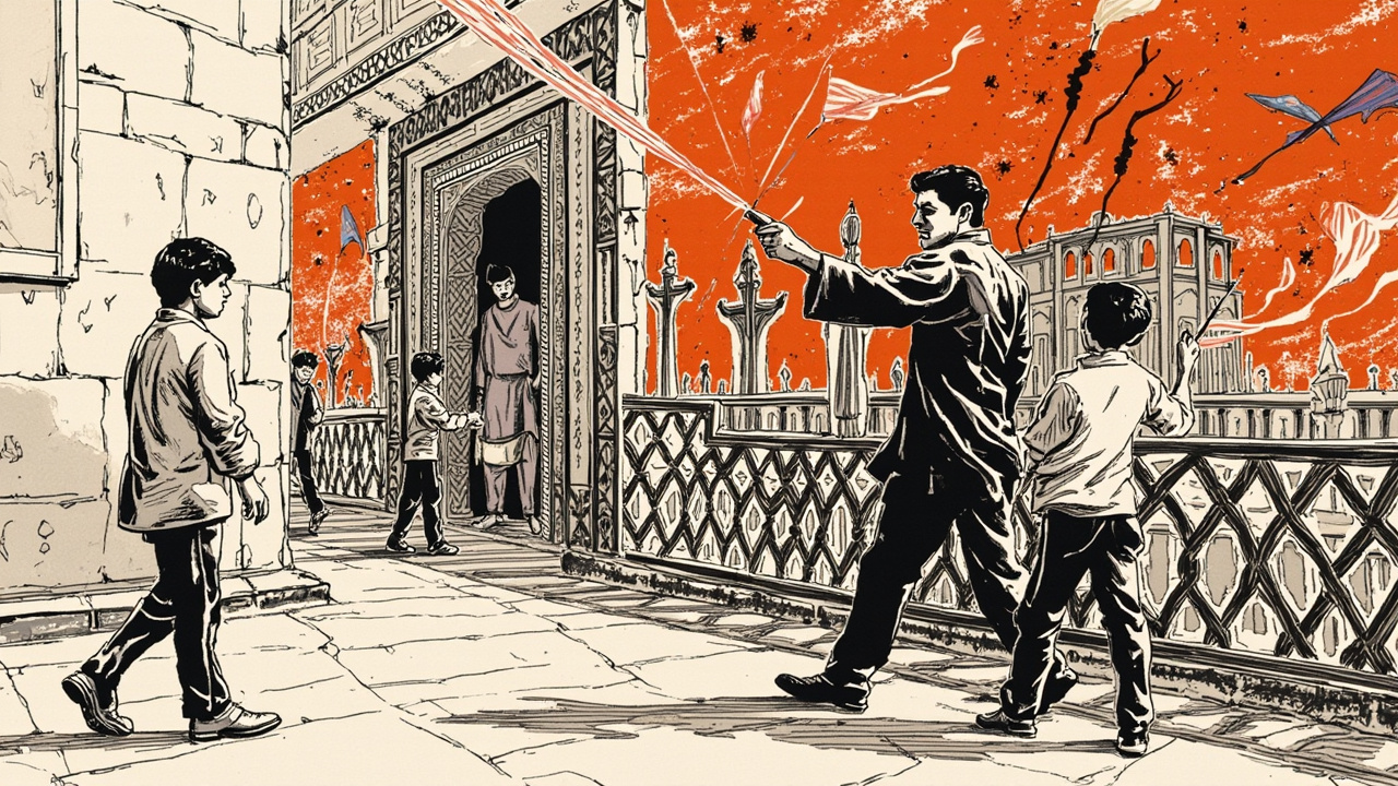 追风筝路上哈桑被阿塞夫堵在小巷强暴，躲在暗处目睹一切的阿米尔因懦弱选择沉默逃走，从此背负一生的愧疚