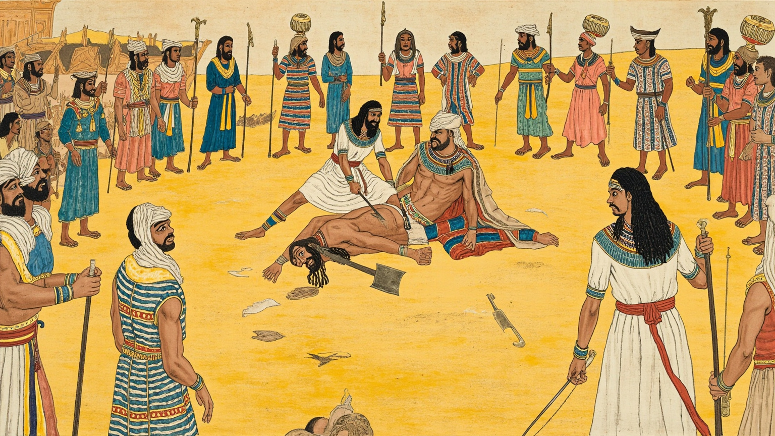 I stripped off his bow, I took away his arrows from his arm, and I broke his spear in two.