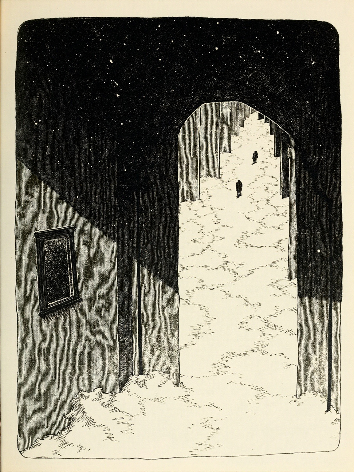 书房墙上那幅后来被替换的画的特写——画框在壁炉光里投下阴影，画面内容抽象而不安，仿佛藏着某种可被替换的秘密