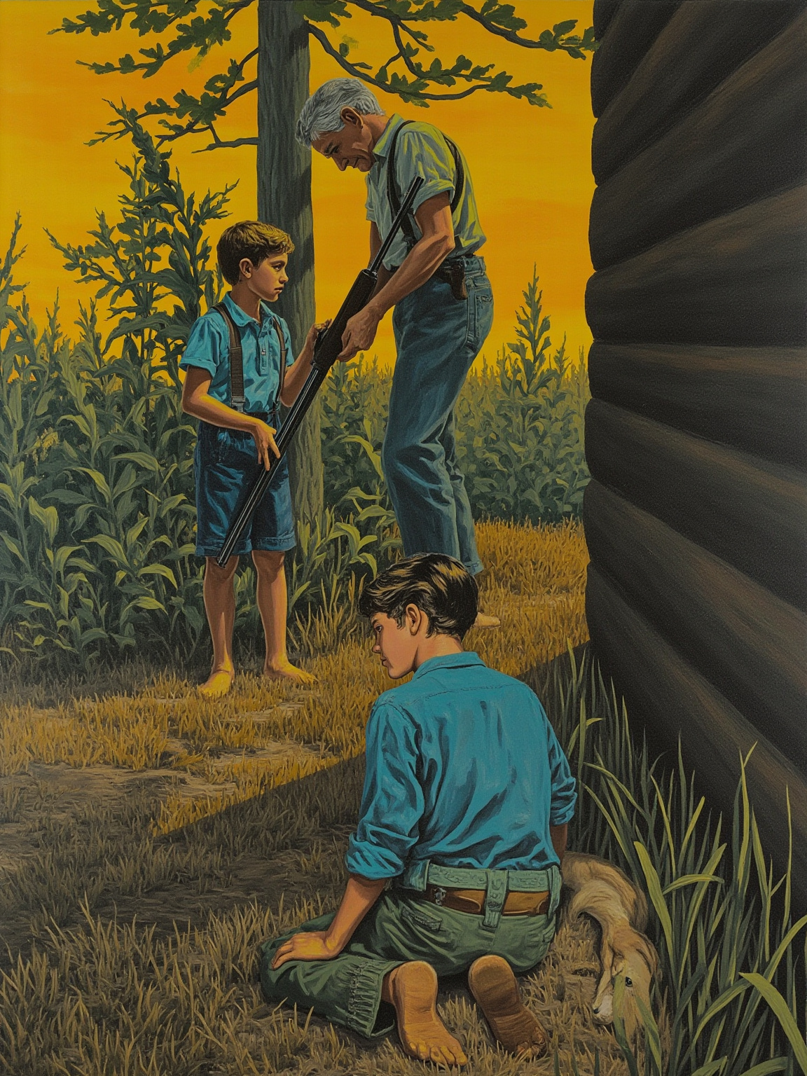 Penny took the gun down from the wall and put it into the boy's hands, and the boy's hands were too small to hold it.