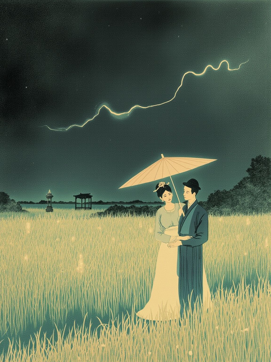 In the wet moonlight she stood, robed in the old four-paneled gown, a veil across her face; she did not speak, only beckoned with the curl of one slender hand.