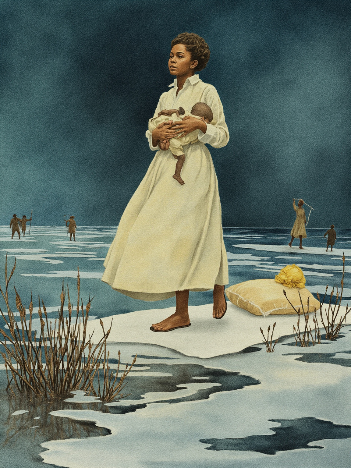 "I'm running away-Uncle Tom and Aunt Chloe-carrying off my child-Master sold him!"
