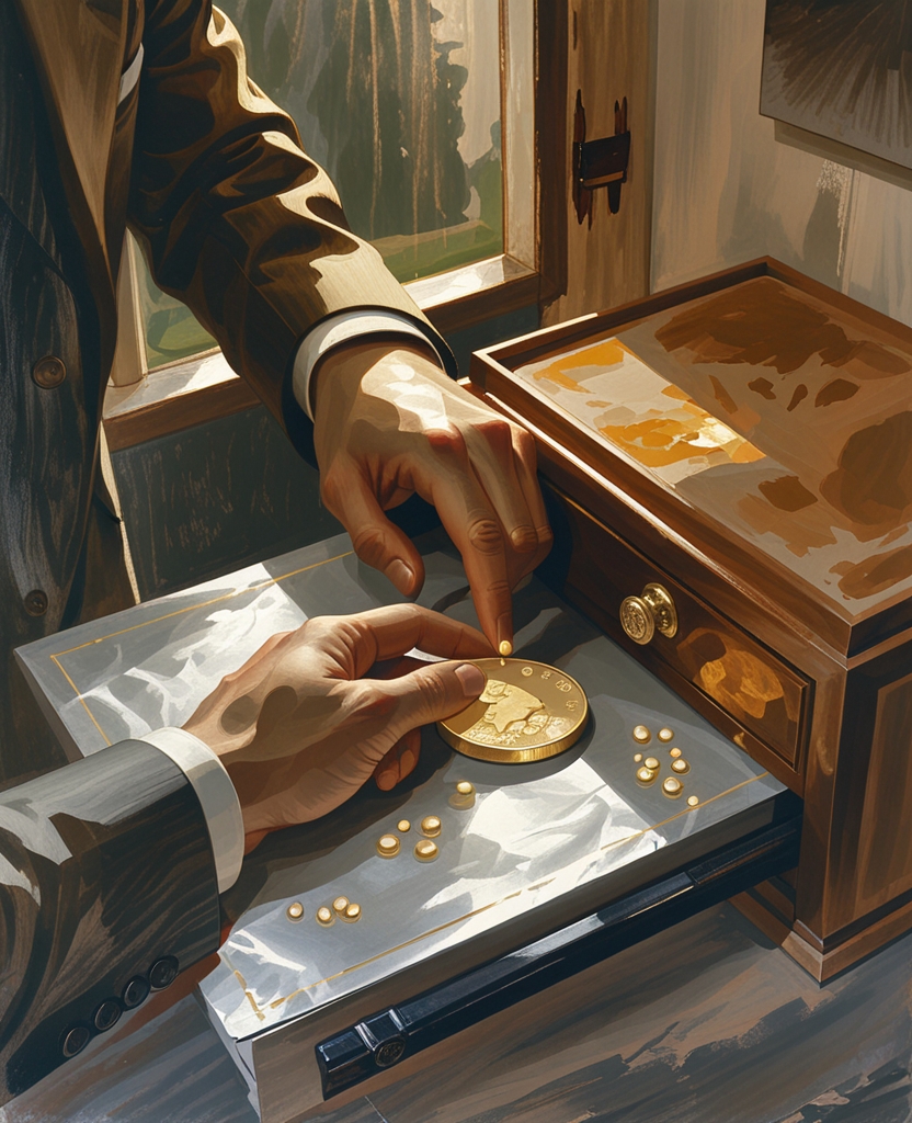 伯爵像变戏法一样拿出一枚藏在大公办公桌里的金币。他用拇指和另一根手指把它稳稳地夹在指尖。