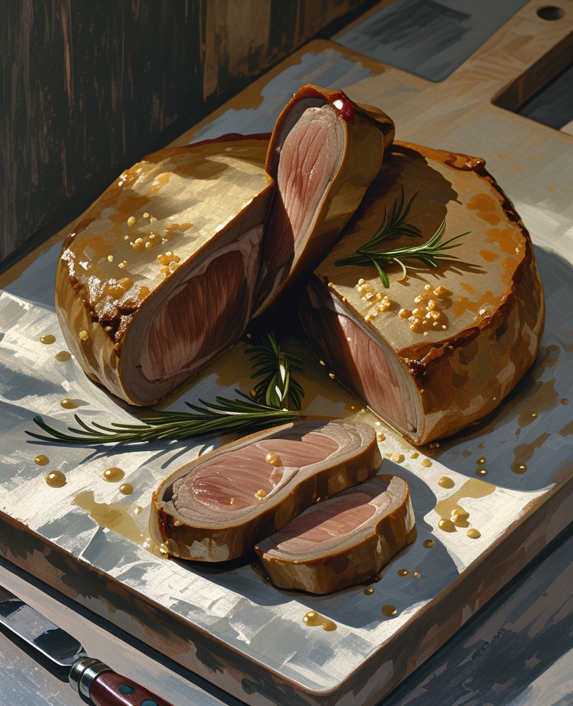 羊肉外面用迷迭香和面包屑裹着，味道又香又嫩。