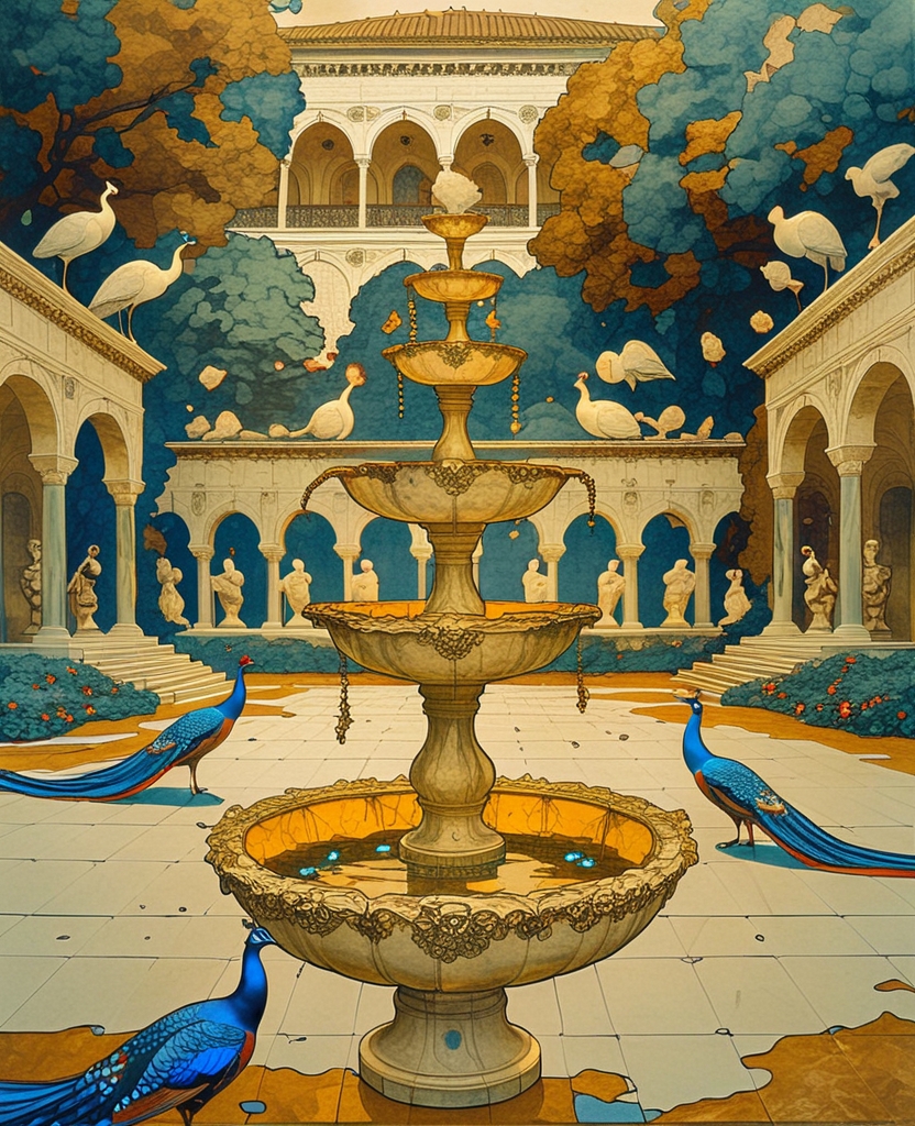 I stared at the peacocks roaming through the greenery, the gold cups chained to splashing fountains and the Grand Vizier’s heralds robed in silk (who seemed to move about without touching the ground), and I felt the thrill of serving my Sovereign.