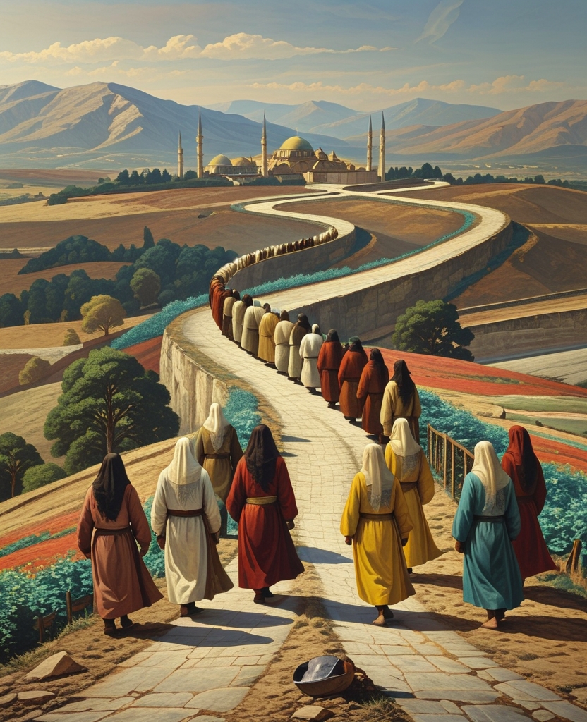 From above, the procession appeared like a thin and delicate length of string.