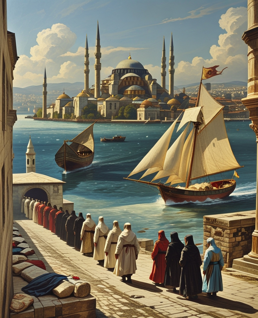 From where I was, for example, I could both see the threadlike funeral procession entering the cemetery, and with the pleasure of analyzing a painting, watch a sailboat gaining speed, its sails gorging on wind as it tacked toward Palace Point, where the Golden Horn met the Bosphorus.