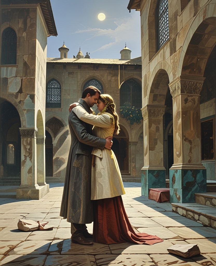 As the cold of the courtyard bit into us, we embraced and stood there without moving.
