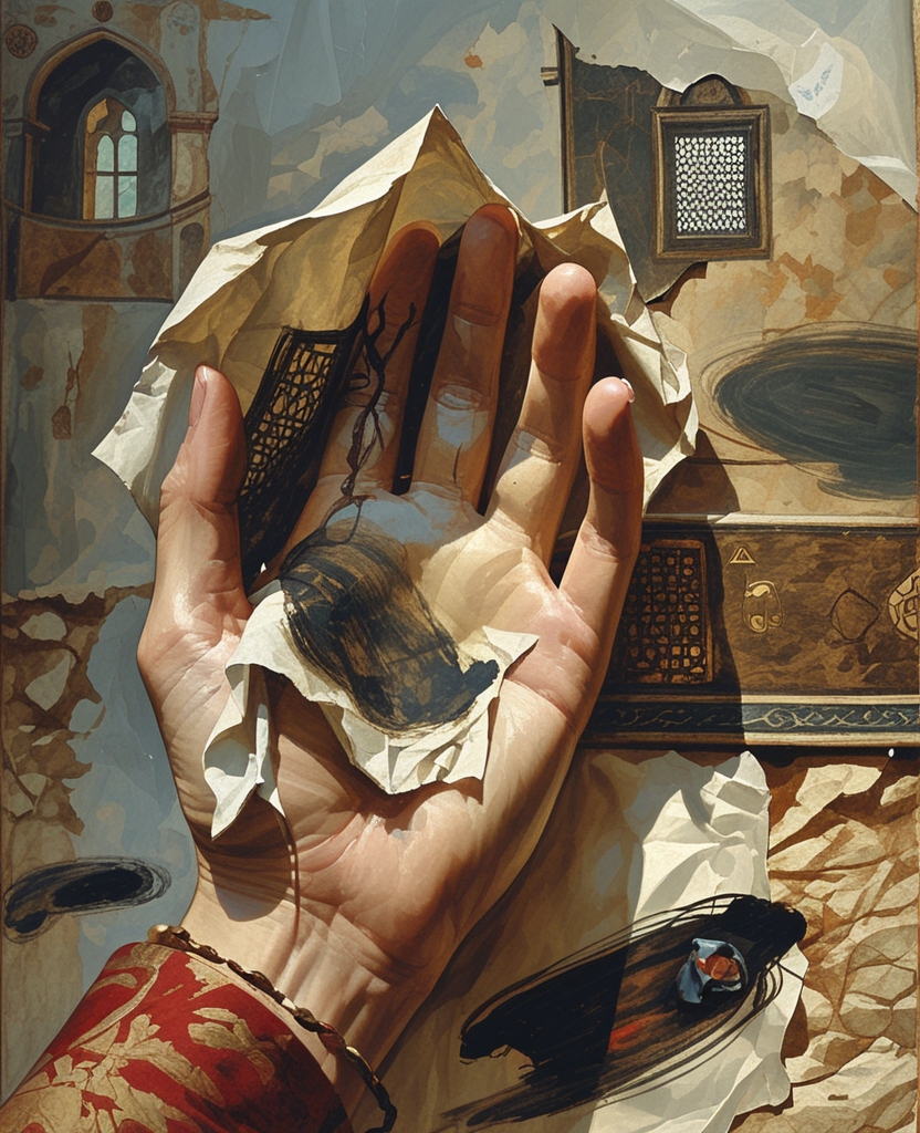 When I took up the crumpled piece of rough paper and examined it, I saw a variety of shapes drawn in ink that had run and smudged in the well water.