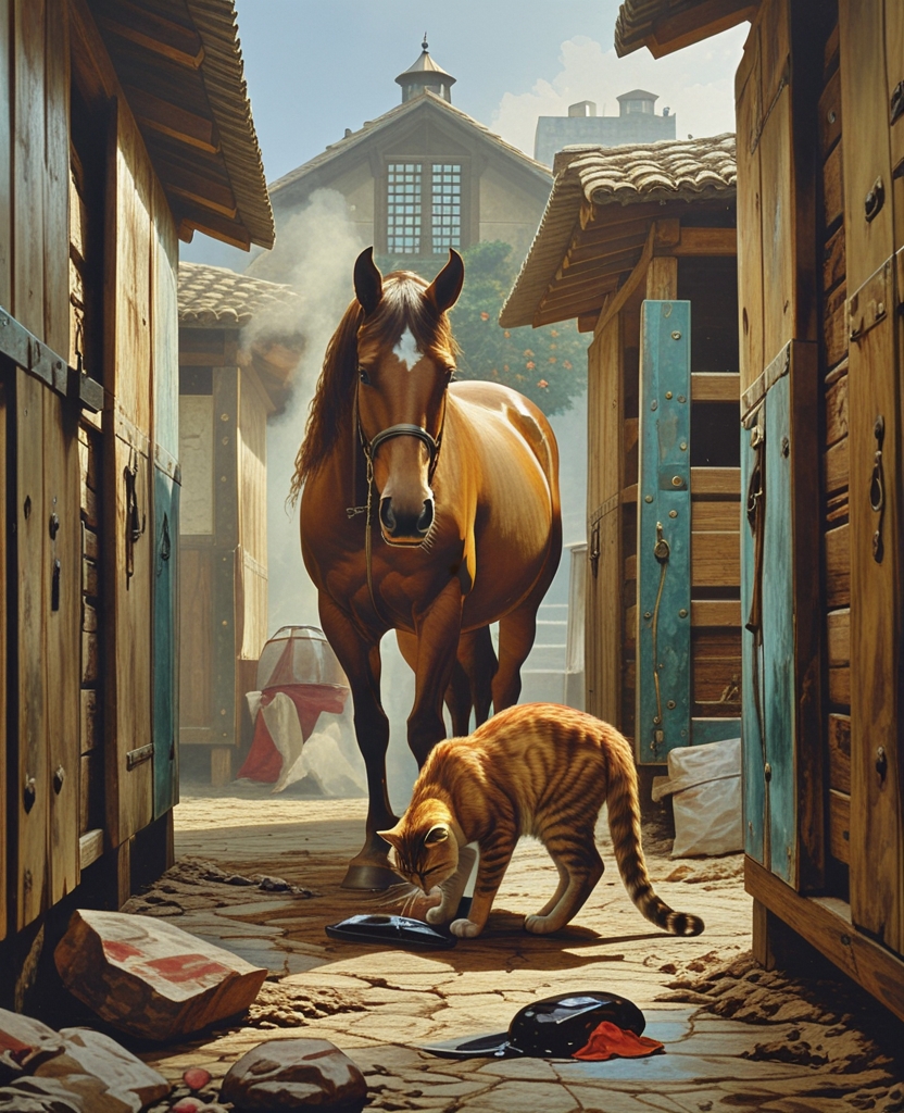 As we headed between the granaries, a cat cleaning itself in the mud between the