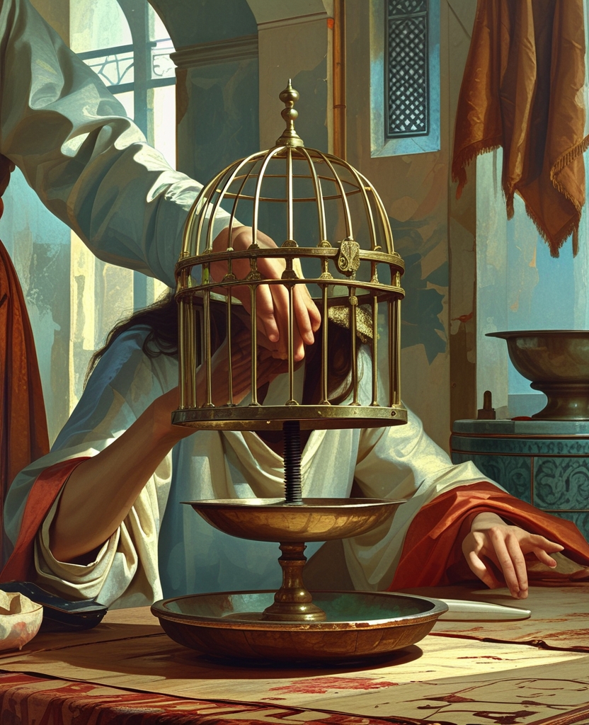 Another placed a cage over my head with all the practiced elegance of a woman preparing food and began slowly turning the screw at its front.